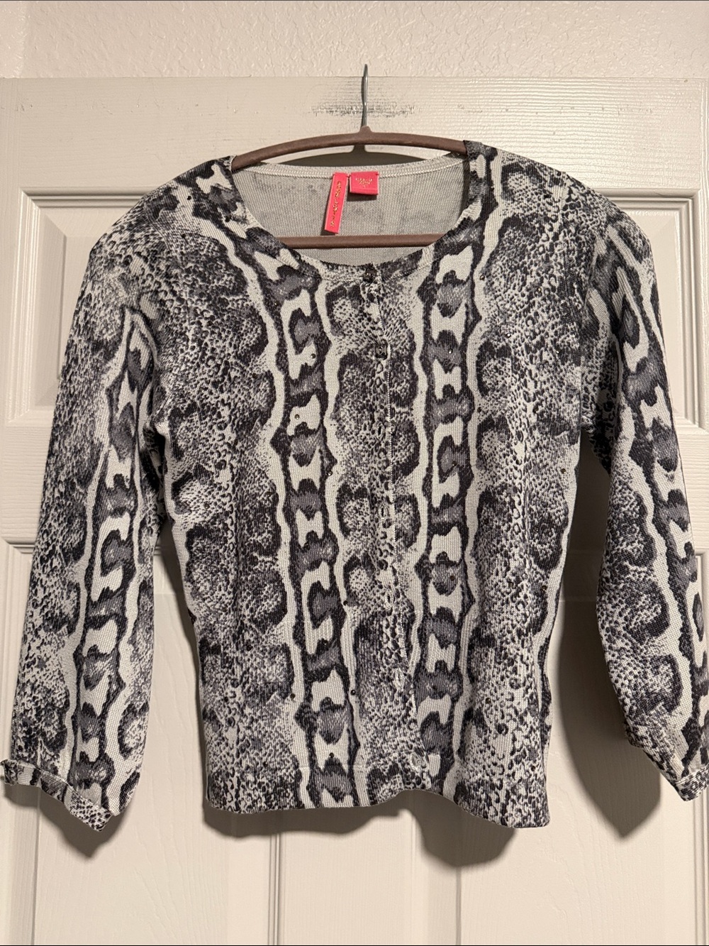 Charlotte Black & White Snake-Print Cardigan Sweater